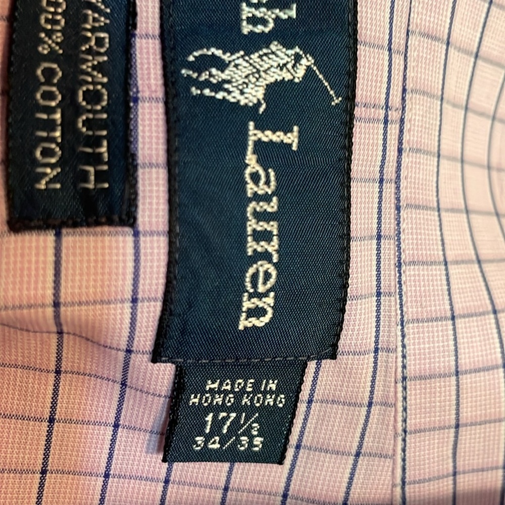 Men’s 17.5” Polo Ralph Lauren Purple check Button Down Shirt blue logo Yarmouth - Picture 9 of 9